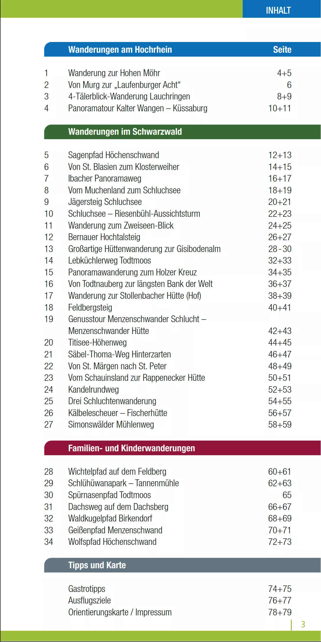 Inhaltsverzeichnis Erlebniswanderführer Südschwarzwald, 4. Auflage